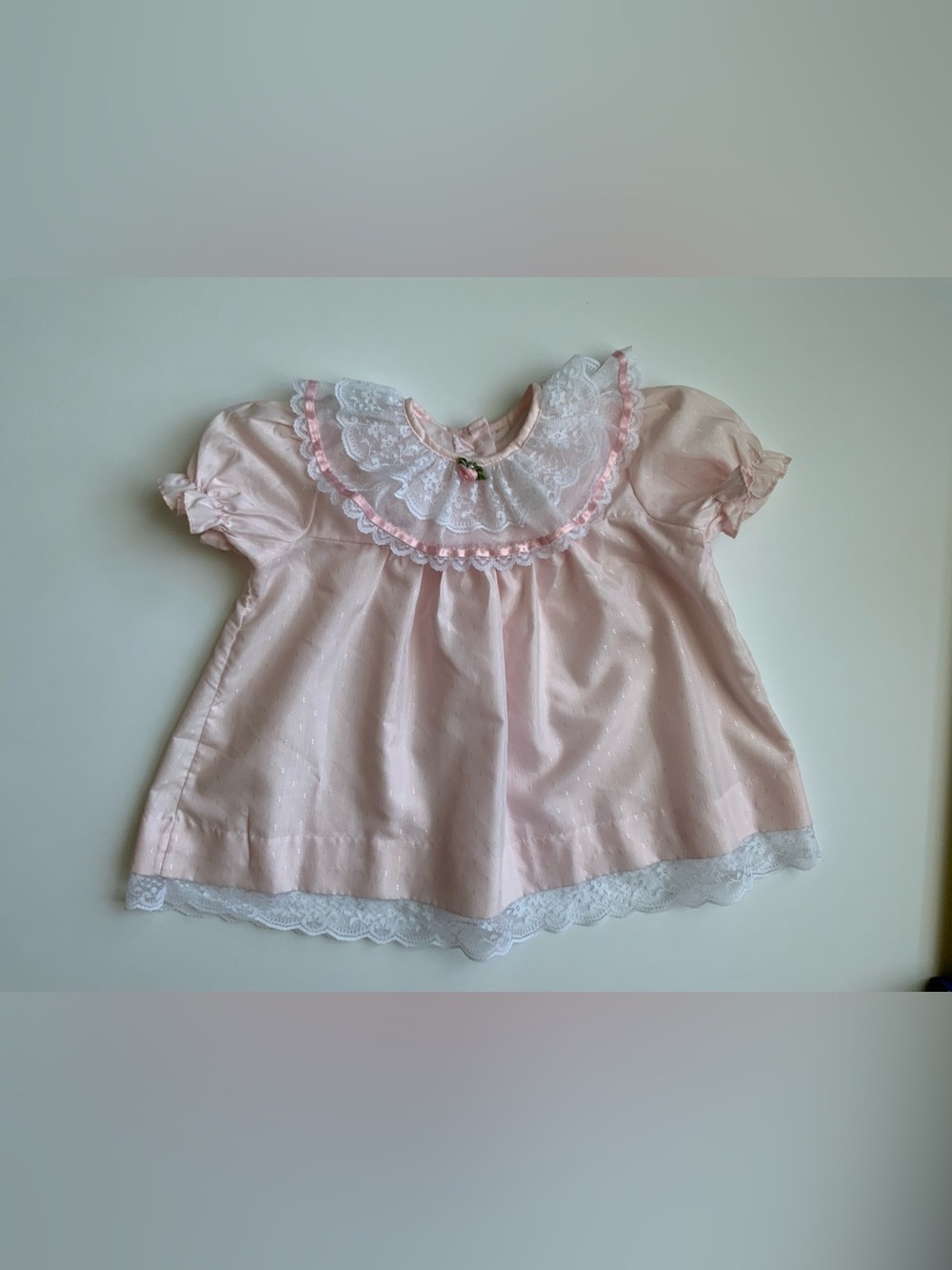 Vintage 80s Pink Lace-Collar Baby Dress